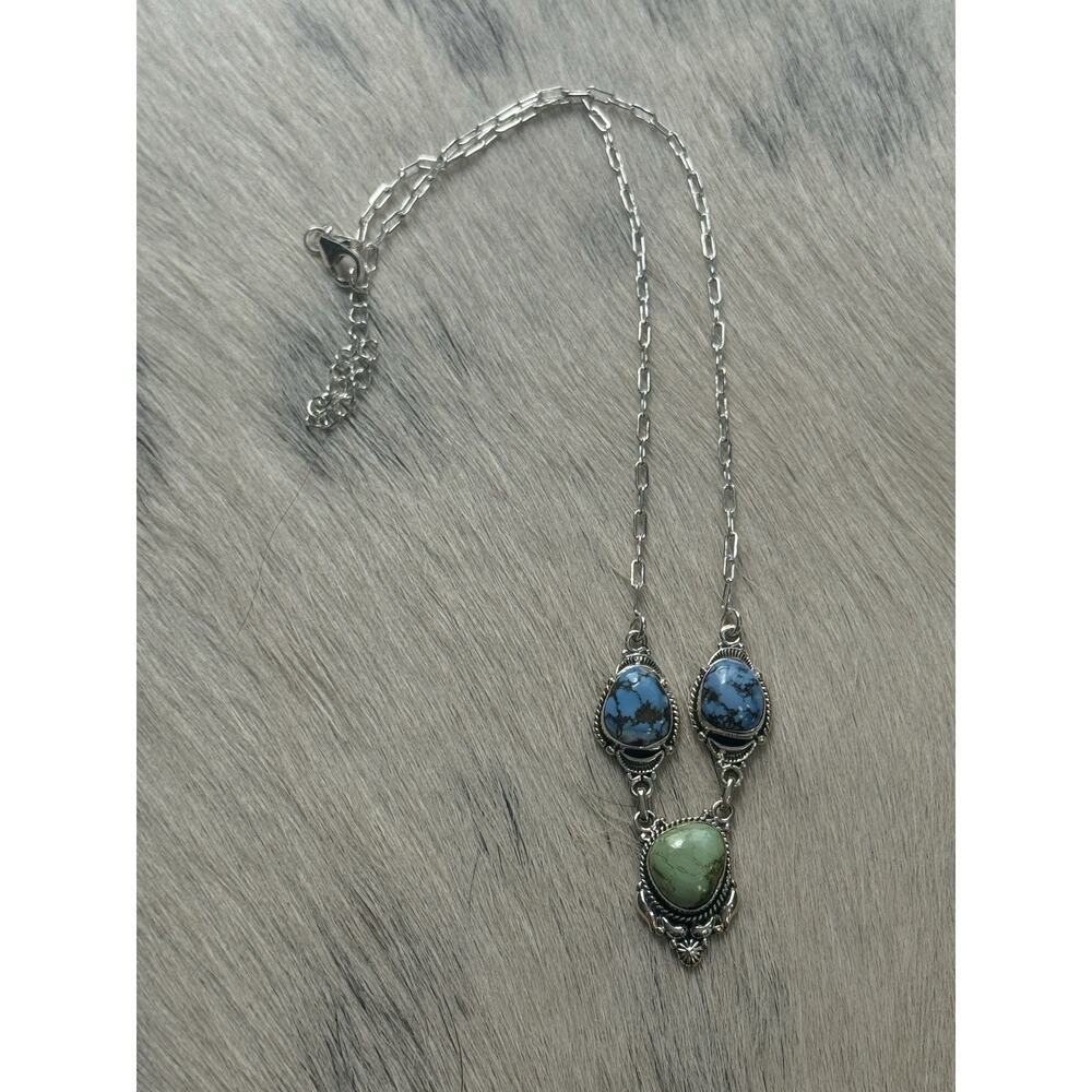 Sterling Silver Sonoran Gold Blue Golden Hills Turquoise Necklace Paperclip - Picture 9 of 13